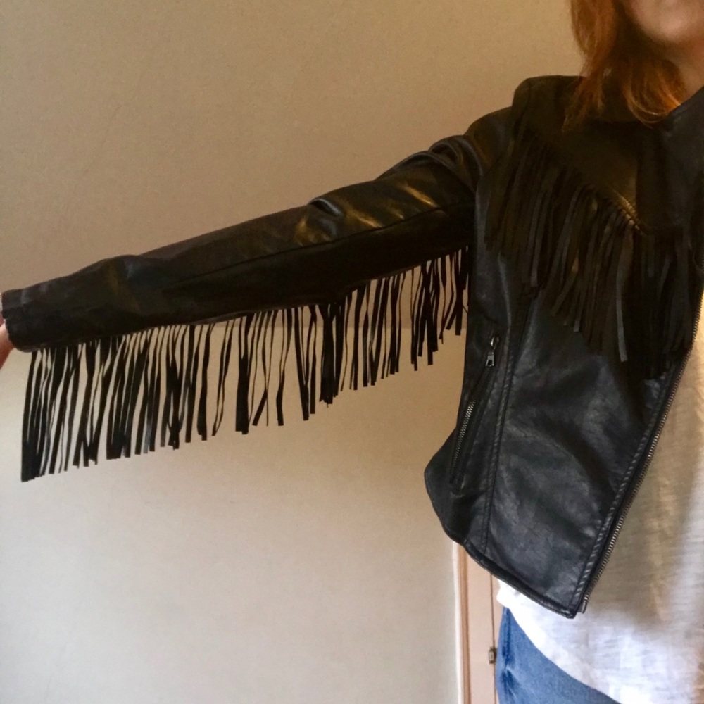 Amazing fringe faux leather jacket NWOT